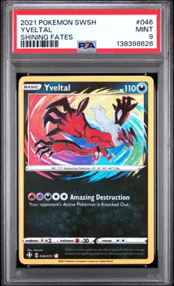 2021 POKEMON SWORD & SHIELD SHINING FATES #046 YVELTAL PSA 9 - Image 1