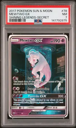 2017 POKEMON SUN & MOON SHINING LEGENDS SECRET #78 MEWTWO GX PSA 7 - Image 1