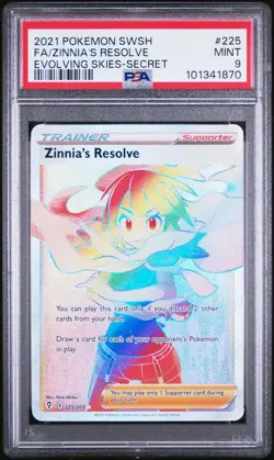2021 POKEMON SWORD & SHIELD EVOLVING SKIES FULL ART #225 ZINNIA'S RESOLVE PSA 9 - Image 1