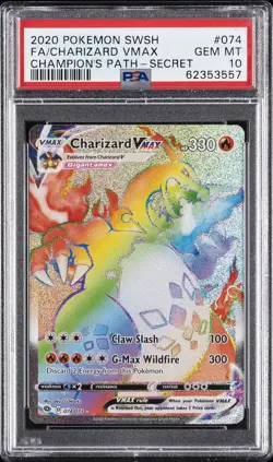 2020 POKEMON SWORD & SHIELD CHAMP'S PATH SECRET FULL ART/CHARIZARD VMAX PSA 10 - Image 1