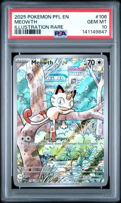 2025 POKEMON PFL EN-PHANTASMAL FLAMES ILLUSTRATION RARE #106 MEOWTH PSA 10 - Image 1