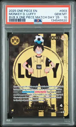 2025 ONE PIECE PROMOS BVB X ONE PIECE MATCH DAY 2025 #003 MONKEY D. LUFFY PSA 10 - Image 1