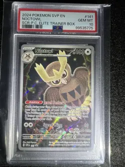 PSA 10 Noctowl Pokemon Center ETB Stellar Crown 2024 Pokemon Card #141 - Image 1