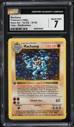 CGC 7 Machamp 1st Edition Shadowless Base Set 1999 Pokemon Card #8 - Image 1