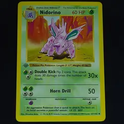 1999 POKEMON 1ST ED GREY STAMP ERROR SHADOWLESS NIDORINO #37/102 CARD WOTC BASE - Image 1