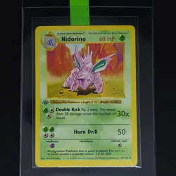 1999 POKEMON 1ST ED GREY STAMP ERROR SHADOWLESS NIDORINO #37/102 CARD WOTC BASE - Image 3