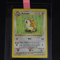 1999 POKEMON 1ST ED GREY STAMP ERROR SHADOWLESS RATICATE #40/102 CARD WOTC BASE - Image 1