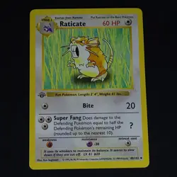 1999 POKEMON 1ST ED GREY STAMP ERROR SHADOWLESS RATICATE #40/102 CARD WOTC BASE - Image 2