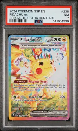 2024 POKEMON SSP EN-SURGING SPARKS SPECIAL ILLUSTRATION RARE PIKACHU EX PSA 7 - Image 1