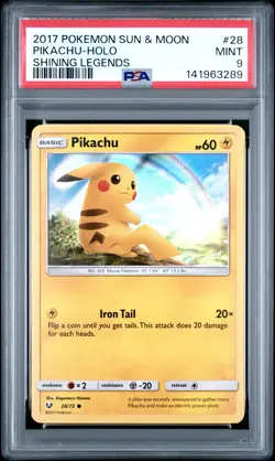 2017 POKEMON SUN & MOON SHINING LEGENDS #28 PIKACHU-HOLO PSA 9 - Image 1