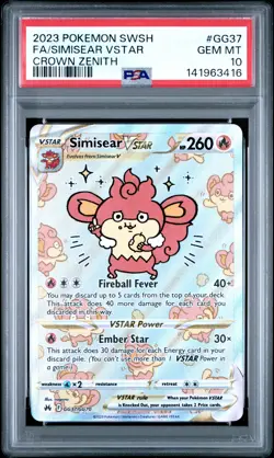 2023 POKEMON SWORD & SHIELD CROWN ZENITH #GG37 FULL ART/SIMISEAR VSTAR PSA 10 - Image 1