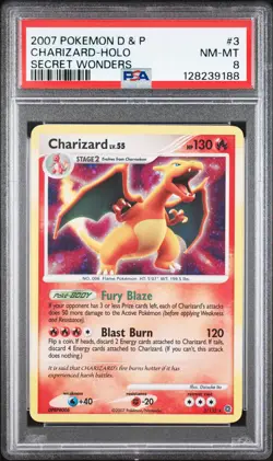 2007 POKEMON DIAMOND & PEARL SECRET WONDERS #3 CHARIZARD-HOLO PSA 8 - Image 1