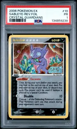 PSA 1 Sableye 10/100 Crystal Guardians Reverse Holo Foil Stamped 2006 Pokemon PR - Image 1