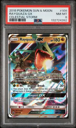 2018 POKEMON SUN & MOON CELESTIAL STORM #109 RAYQUAZA GX PSA 8 - Image 1