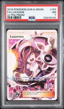 2018 POKEMON SUN & MOON ULTRA PRISM #153 FULL ART/LUSAMINE PSA 7 - Image 1