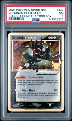 2021 POKEMON SWSH BLACK STAR PROMO #144 GRENINJA-GOLD STAR PSA 7 - Image 1