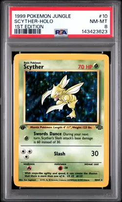 1999 POKEMON JUNGLE 1ST EDITION #10 SCYTHER-HOLO PSA 8 - Image 1