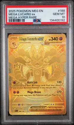 PSA 10 Mega Lucario ex Hyper Rare Gold #188 Mega Evolutions English Pokemon Gem - Image 1