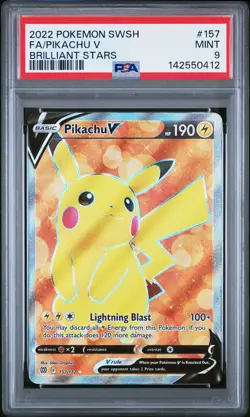 2022 POKEMON SWORD & SHIELD BRILLIANT STARS #157 FULL ART/PIKACHU V PSA 9 - Image 1