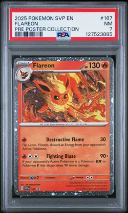 2025 POKEMON PRISMATIC EVOLUTIONS POSTER COLLECTION FLAREON PSA 7 - Image 1