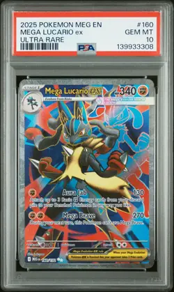 2025 POKEMON MEG EN-MEGA EVOLUTION ULTRA RARE #160 MEGA LUCARIO EX PSA 10 - Image 1