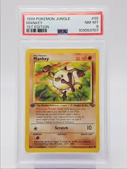 MANKEY 1999 POKEMON BASE SET JUNGLE 1ST EDITION COMMON 55/64 PSA 8 Q0004 - Image 1