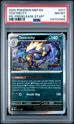 2025 POKEMON MEP PROMO PHANTASMAL FLAMES PRERELEASE-STAFF #017 TOXTRICITY PSA 8 - Image 1