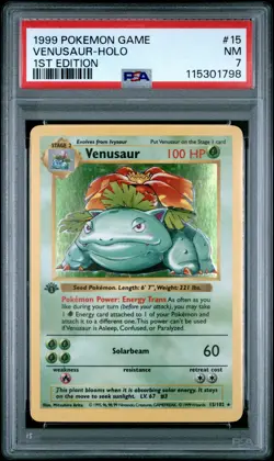 1999 POKEMON BASE SET 1ST EDITION #15 VENUSAUR-HOLO PSA 7 - Image 1