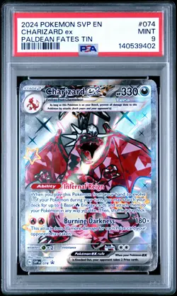 2024 POKEMON SVP EN-SV BLACK STAR PROMO PALDEAN FATES TIN CHARIZARD EX PSA 9 - Image 1