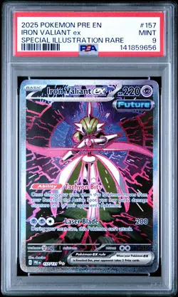 2025 POKEMON PRE SPECIAL ILLUSTRATION RARE #157 IRON VALIANT EX PSA 9 - Image 1