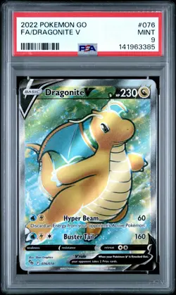 2022 POKEMON GO #076 FULL ART/DRAGONITE V PSA 9 - Image 1