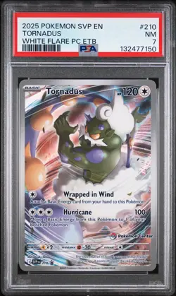 2025 POKEMON WHITE FLARE POKEMON CENTER ETB PROMO #210 TORNADUS PSA 7 - Image 1