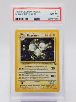 MAGNETON 1999 POKEMON BASE SET FOSSIL RARE HOLO 11/62 PSA 8 Q0004 - Image 1