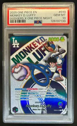 2025 One Piece Dodgers X Night Monkey D. Luffy #010 PSA 10 GEM MINT - Image 1