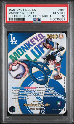 2025 ONE PIECE PROMOS DODGERS X ONE PIECE NIGHT #010 MONKEY D. LUFFY PSA 10 - Image 1