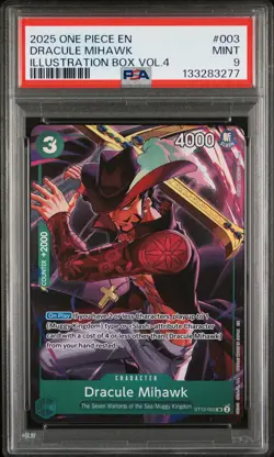 2025 ONE PIECE PROMOS ILLUSTRATION BOX VOL.4 #003 DRACULE MIHAWK PSA 9 - Image 1