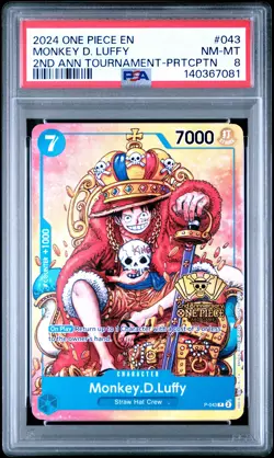 2024 ONE PIECE PROMOS 2ND ANV TOURNAMENT-PARTICIPATION MONKEY D. LUFFY PSA 8 - Image 1