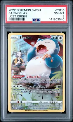 2022 POKEMON SWORD & SHIELD LOST ORIGIN #TG10 FULL ART/SNORLAX PSA 8 - Image 1