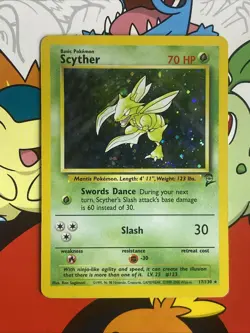 1999 Pokemon TCG Base Set 2 Scyther 17/130 Holo Rare LP/MP Swirl - Image 1