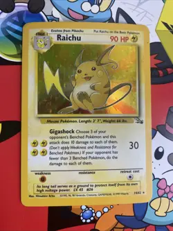 Pokemon Raichu 14/62 WOTC Fossil Unlimited Holo Rare LP / MP Condition - Image 1