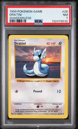 1999 POKEMON BASE SET SHADOWLESS #26 DRATINI PSA 7 - Image 1