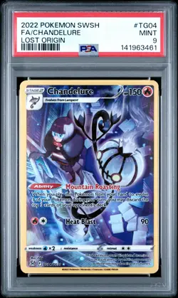 2022 POKEMON SWORD & SHIELD LOST ORIGIN #TG04 FULL ART/CHANDELURE PSA 9 - Image 1