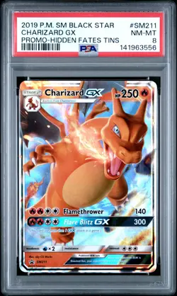 2019 POKEMON SM BLACK STAR PROMO HIDDEN FATES TINS #SM211 CHARIZARD GX PSA 8 - Image 1