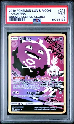 2019 POKEMON SUN & MOON COSMIC ECLIPSE SECRET #243 FULL ART/KOFFING PSA 9 - Image 1