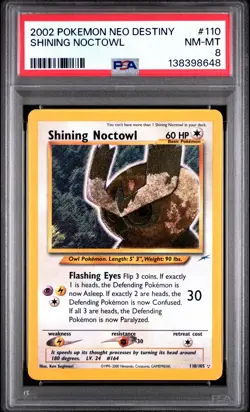 2002 POKEMON NEO DESTINY #110 SHINING NOCTOWL PSA 8 - Image 1