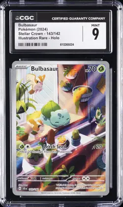 2024 POKEMON STELLAR CROWN ILLUSTRATION RARE HOLO #143 BULBASAUR CGC 9 - Image 1