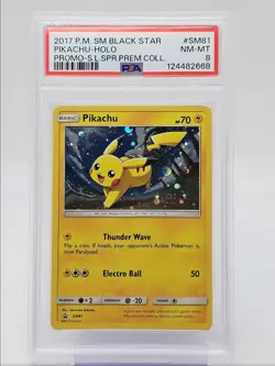 PIKACHU 2017 POKEMON SM BSP PREMIUM COLLECTION HOLO SM81 PSA 8 Q0004 - Image 1