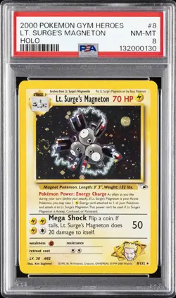 2000 POKEMON GYM HEROES HOLO #8 LT. SURGE'S MAGNETON PSA 8 - Image 1