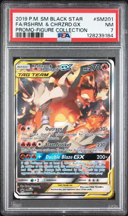 2019 POKEMON SM BLACK STAR PROMO #SM201 FULL ART/RESHIRAM & CHARIZARD GX PSA 7 - Image 1