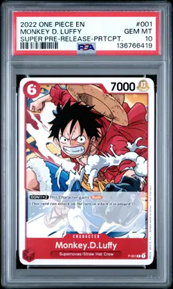 2022 ONE PIECE PROMOS SUPER PRE-RELEASE-PARTICIPATION MONKEY D. LUFFY PSA 10 - Image 1